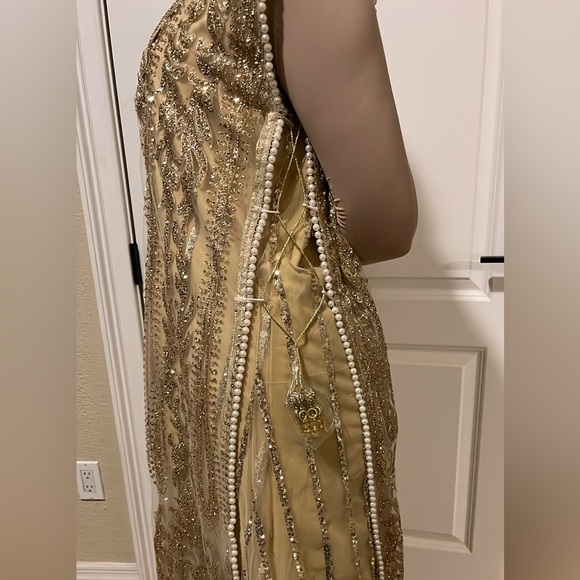 Elegant Gold anarkali layered Embellished Dress - Picture 4 of 5